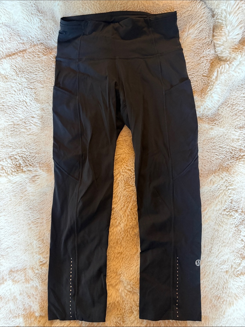 lululemon black high-rise leggings with reflective dot detailing
